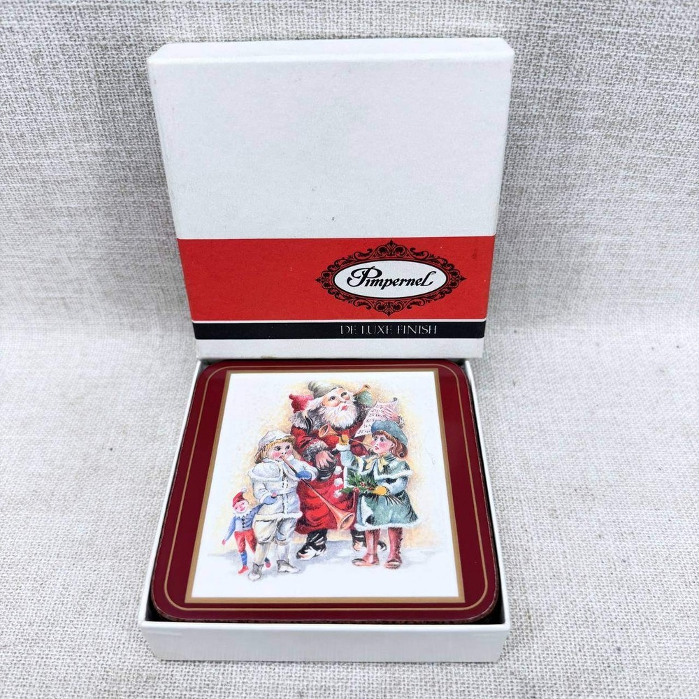 Pimpernel Father Christmas Coasters Set of 6 Deluxe Finish Cork Backed Boxed